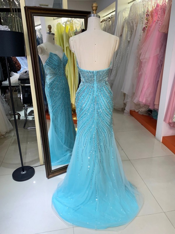 Luxury Prom Dress 2027 Elegant New Aqua Dresses Evening Dresses Prom Dress Sparkly Beading Wholesale Night