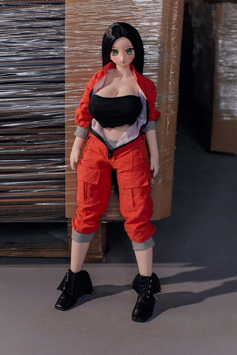 charming-mini-sex-doll-rina-unzipping-jumpsuit-showing-breasts