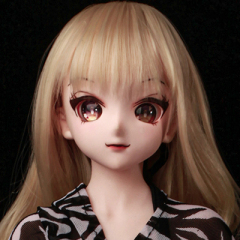 Long curly blonde hair with bangs