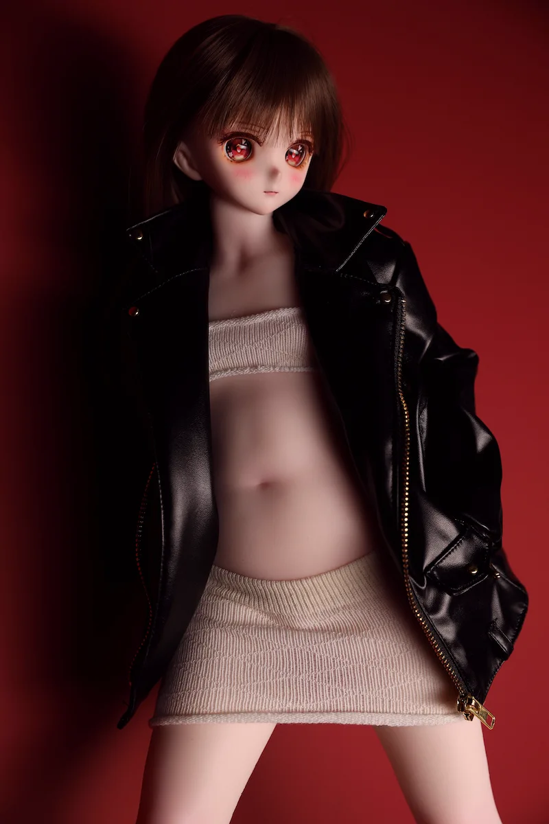 Lifelike-mini-sex-doll-j54cm-tammi-wearing-leather-coat