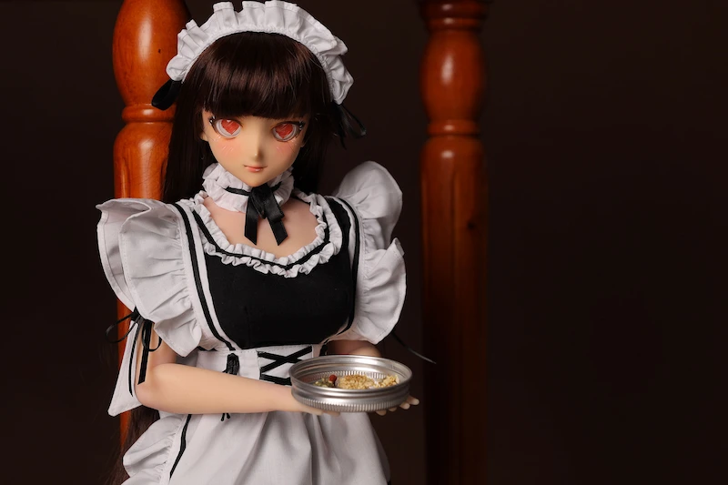 Silicone-mini-sex-doll-j60cm-housemaid-holding-plate