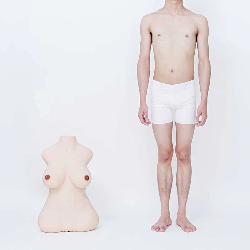 Lifelike-torso-toy-round-thigh-yellow-height-comparison-with-man