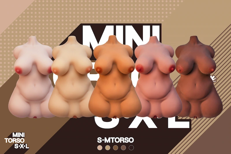 Tpe-mini-sex-torso-s-mtorso-five-skin-tones-front-view-with-background