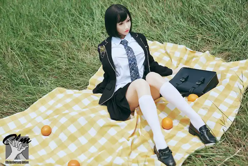 Hybrid-sex-doll-ad15892y-fukada-uniform-sitting-on-picnic-blanket