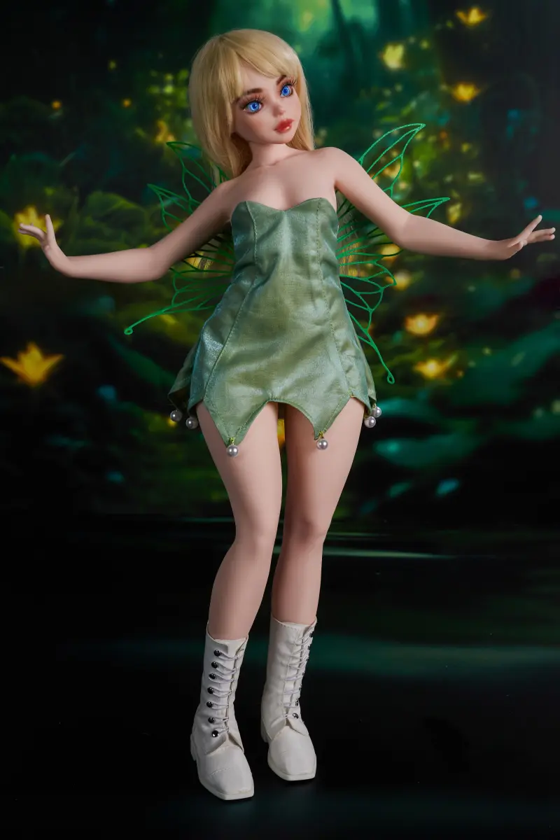 Mini Fairy Fantasy Sex Doll Holly – Cinnamon Skin Full Body Front View with Arms Spread Wide in Fairy Outfit | CLM Classic