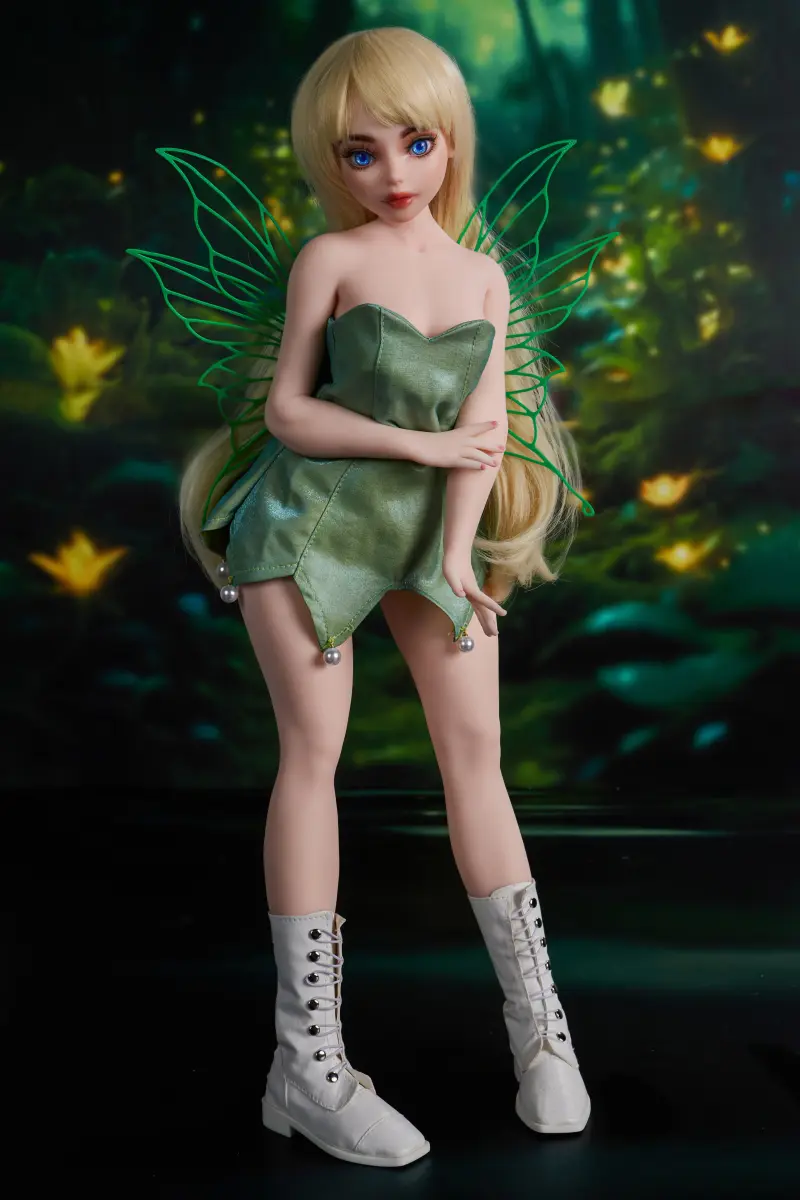 Mini Fairy Fantasy Sex Doll Holly – Cinnamon Skin Full Body Front View with Arms Crossed in Fairy Dress | CLM Classic