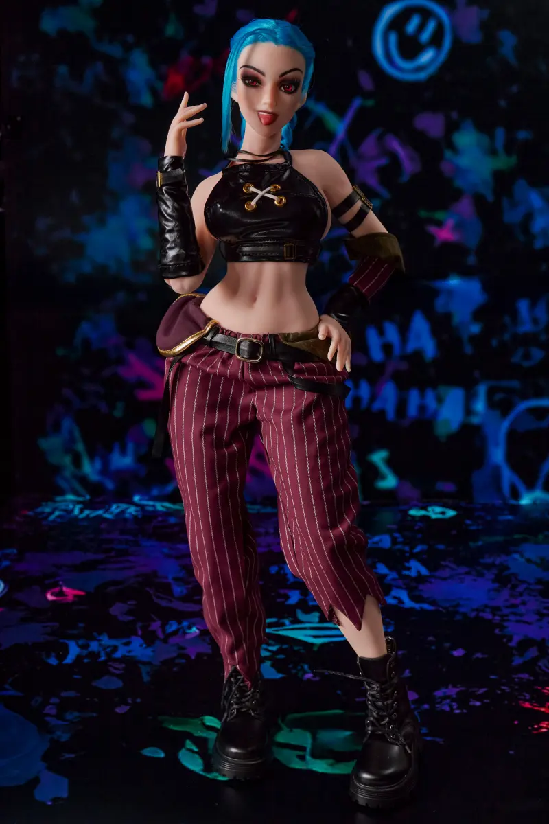 Si70 MO Jetta Mini Sex Doll – Full Body Front View in Cosplay Outfit, Peace Sign Gesture | CLM Classic