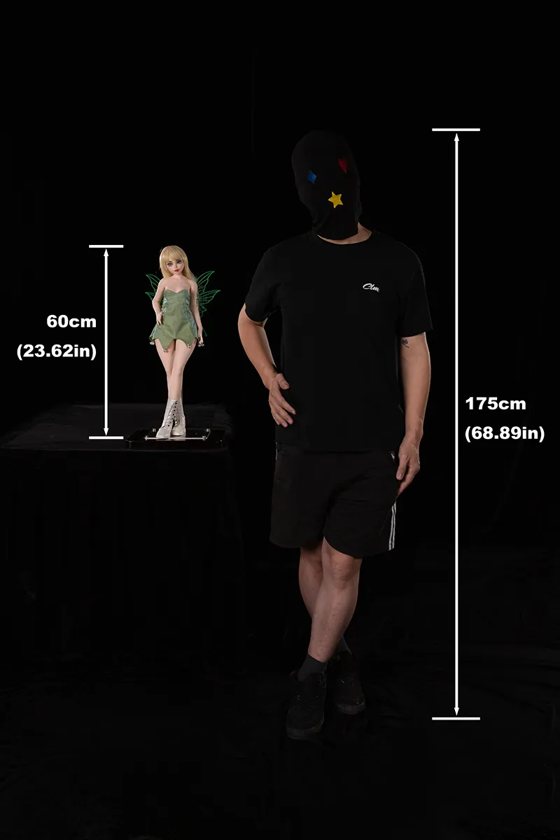 Mini Fairy Fantasy Sex Doll Holly – Height Chart 60cm (23.62in) vs 175cm (68.89in) Human Front View Size Reference | CLM Classic