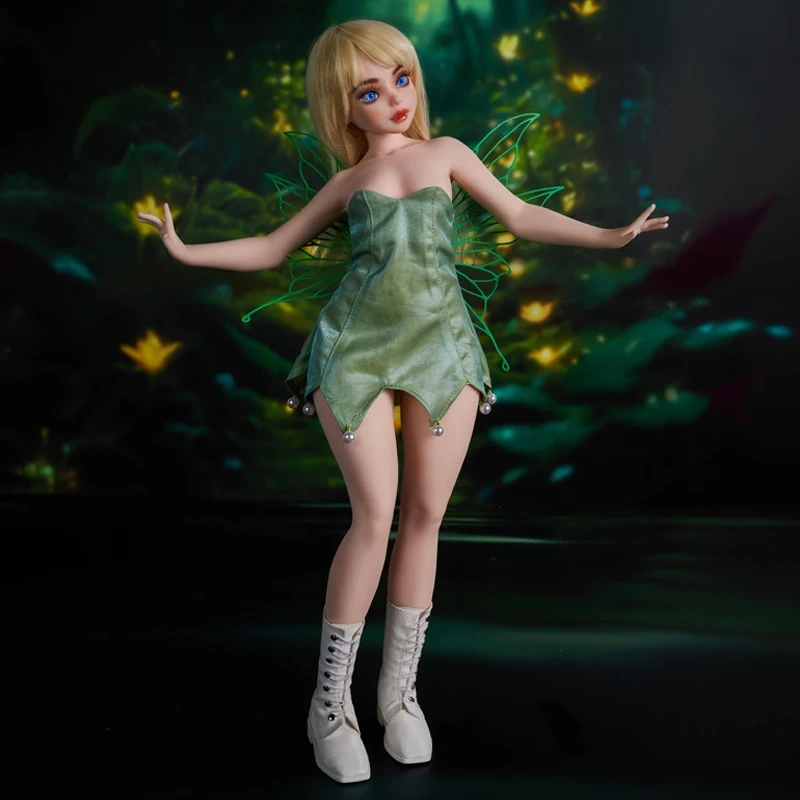Mini Fairy Fantasy Sex Doll Holly – Full Body Front View in Green Fairy Dress with Wings | CLM Classic
