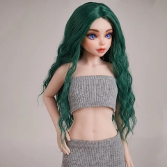 18. Green center-parted long curly hair