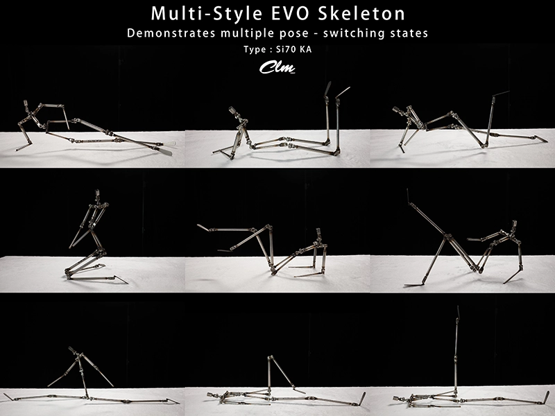 CLM Si70 Multi-Style EVO skeleton shown in multiple posable positions