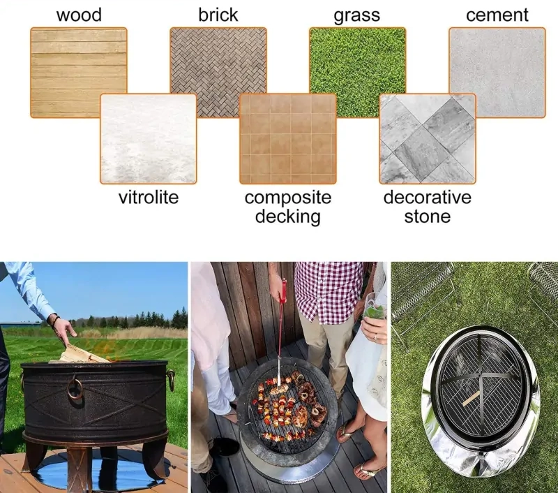 heat resistant fire pit mat protects your wood, stone, cement or brick lawn surface, wood deck and patio from heat damage