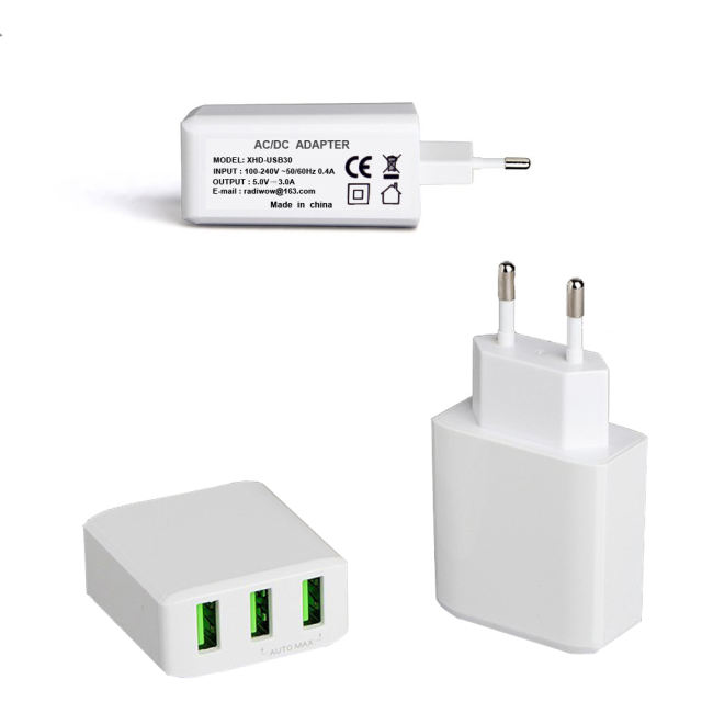 XHDATA 5V 3A USB 3.0 Mobile Phone Charger 3 Jack Interfaces Output Adapter Quick Intellectual Charging EU Plug