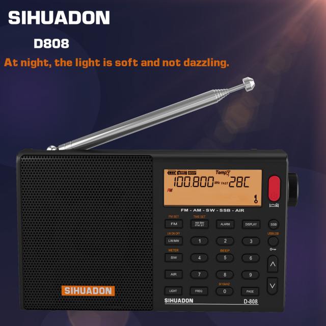 SIHUADON D-808 BLACK Portable Radio FM stereo/ SW / MW / LW SSB AIR RDS Multi Band Reciver