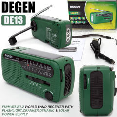 DEGEN DE13 FM AM SW Crank Dynamo Solar Power Emergency Radio A0798A World Receiver