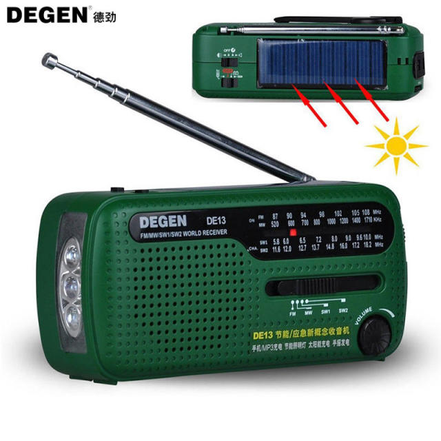 DEGEN DE13 FM AM SW Crank Dynamo Solar Power Emergency Radio A0798A World Receiver