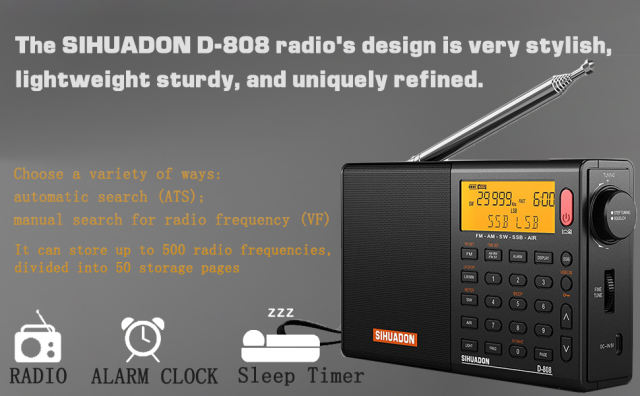 SIHUADON D-808 BLACK Portable Radio FM stereo/ SW / MW / LW SSB AIR RDS Multi Band Reciver