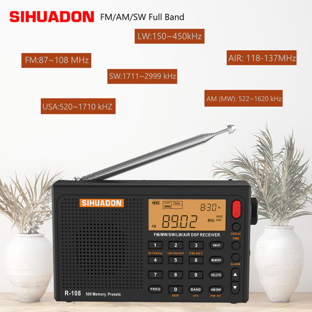 SIHUADON R-108 FM SW MW LW AIRBAND DSP Portable Radio