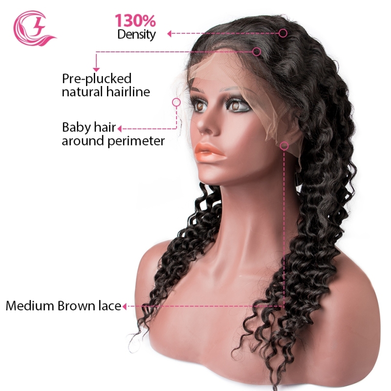 Deep Wave Full Lace Wig  Virgin Hair 130% Density  Medium Brown Lace Wholesale