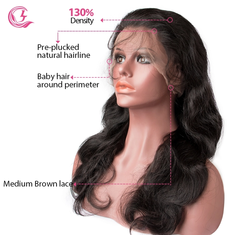 Body Wave Full Lace Wig  Virgin Hair 130% Density  Medium Brown Lace Wholesale