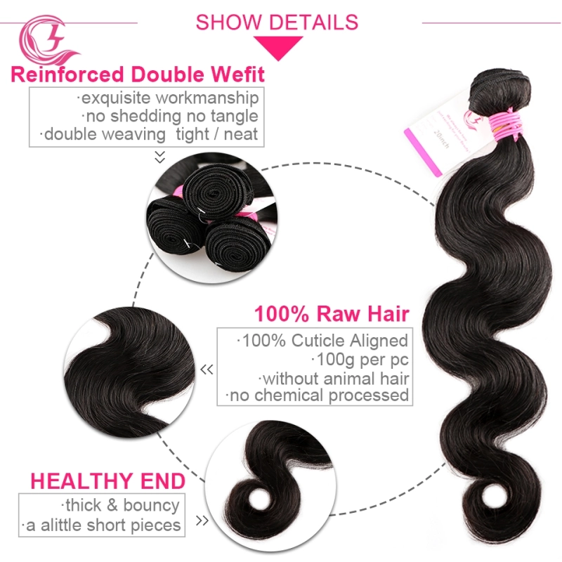 Raw Hair Body Wave Bundle Natural black color 100g With Double Weft