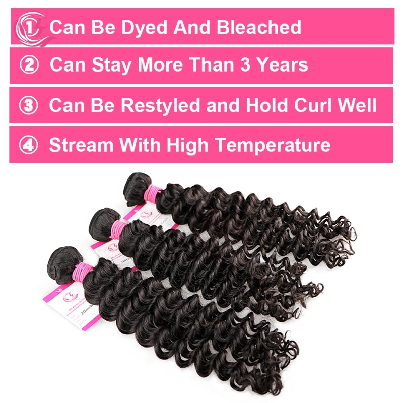 Unprocessed Raw Hair Deep Wave Bundle Natural black color 100g With Double Weft