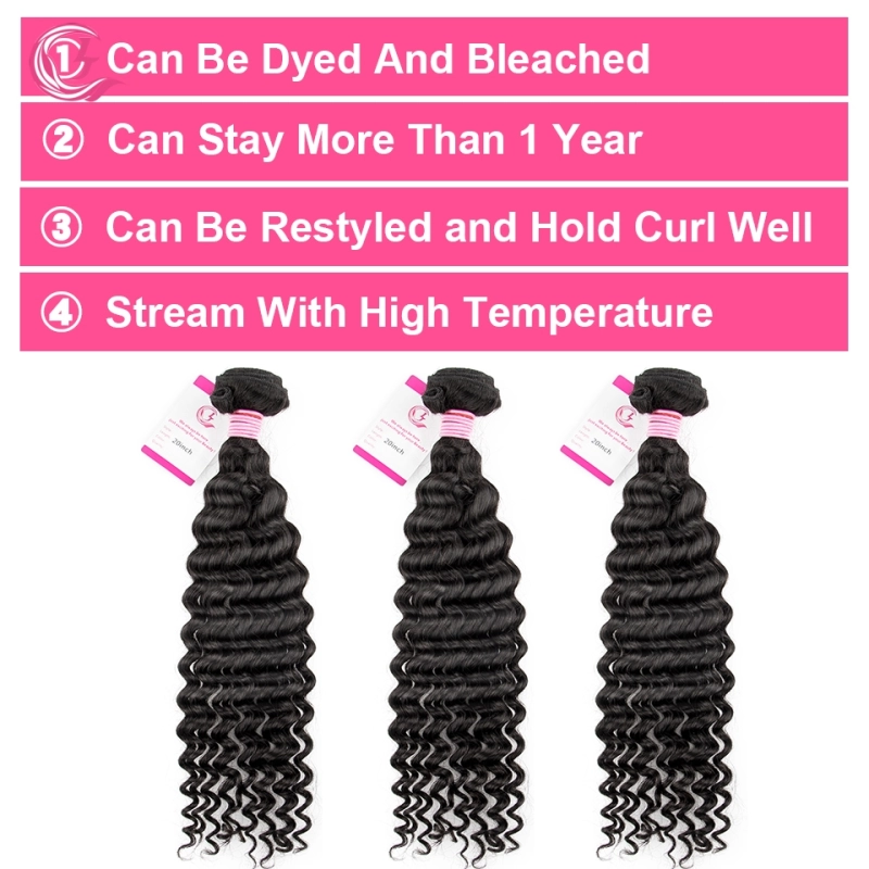 Virgin Hair of Deep Wave Bundle Natural black color 100g With Double Weft For Medium High Market