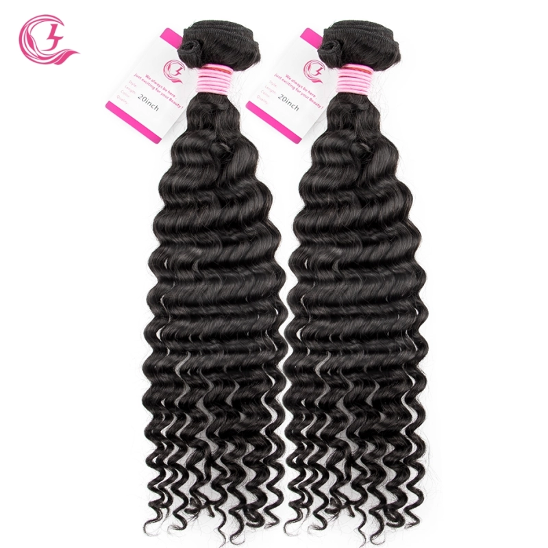 Virgin Hair of Deep Wave Bundle Natural black color 100g With Double Weft For Medium High Market