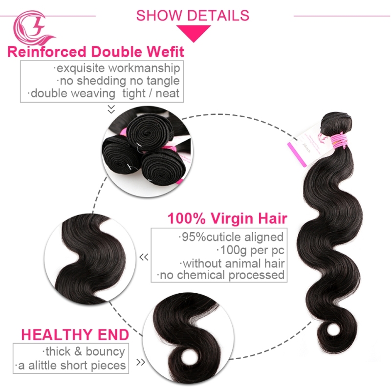 Virgin Hair of Body Wave Bundle Natural black color 100g With Double Weft For Medium High Market