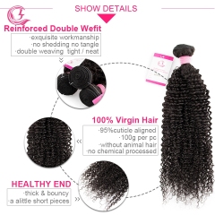 Virgin Hair of Kinky Curly Bundle Natural black color 100g With Double Weft For Medium High Market