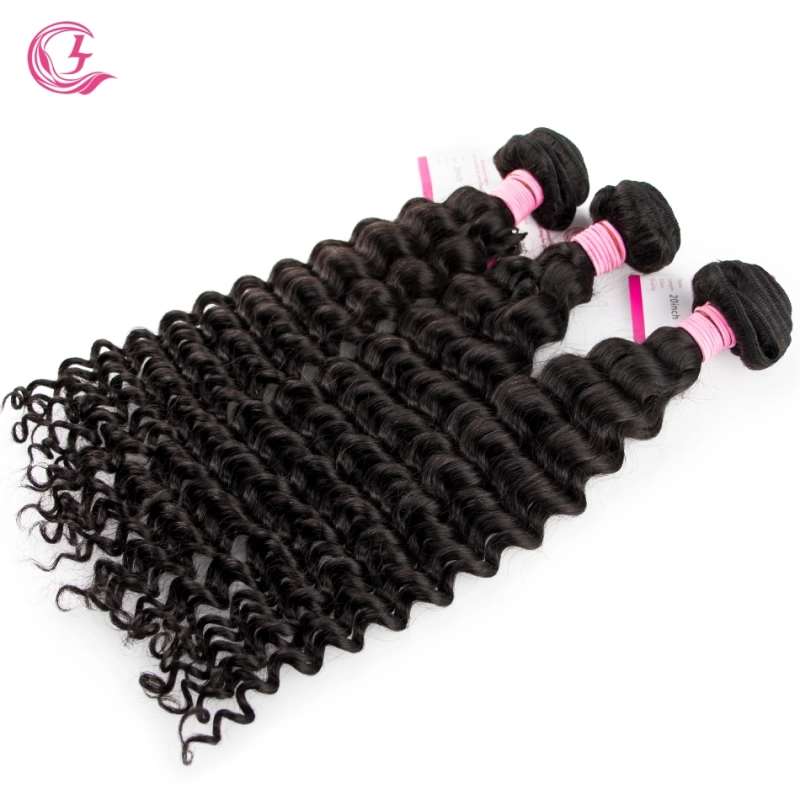 Virgin Hair of Deep Wave Bundle Natural black color 100g With Double Weft For Medium High Market