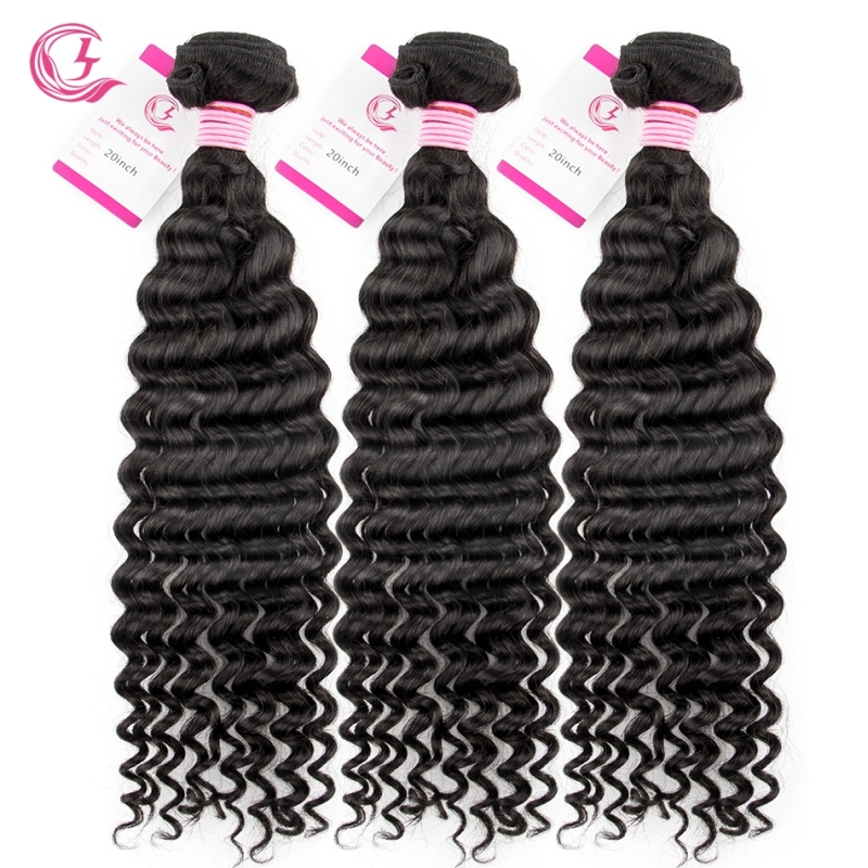 Virgin Hair of Deep Wave Bundle Natural black color 100g With Double Weft For Medium High Market