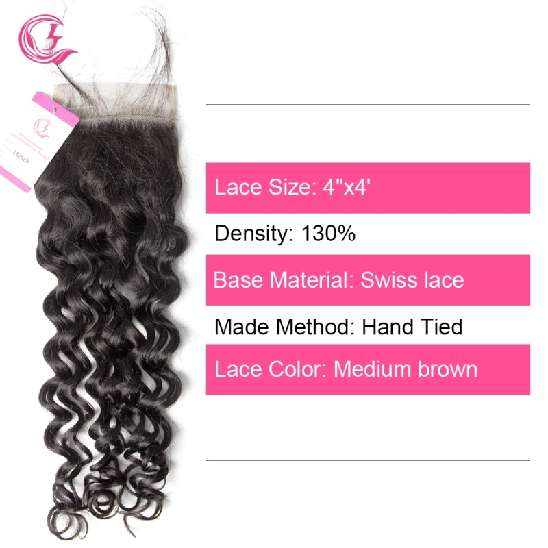 Virgin Hair of  Italian Curl Natural Wave 4X4 closure Natural black color 130 density For Medium High Market