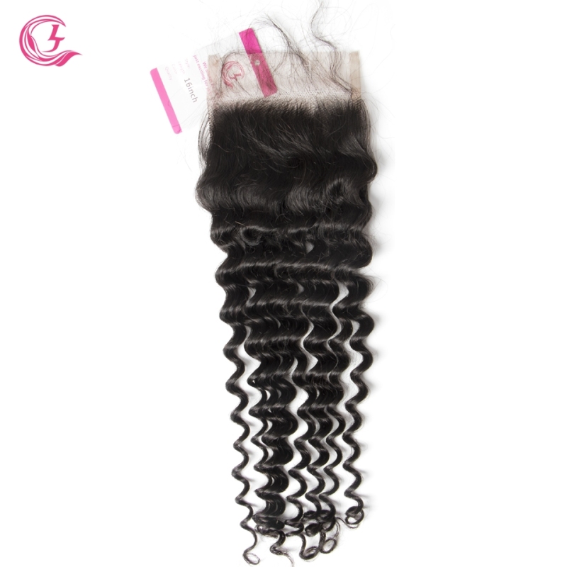 Virgin Hair of Deep Wave  Natural Wave 4X4 closure Natural black color 130 density For Medium High Market