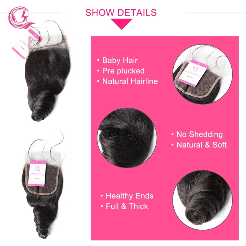 Virgin Hair of Loose Wave  4X4 closure Natural black color 130 density For Medium High Marke