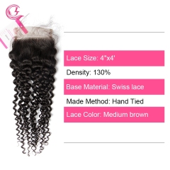 Virgin Hair of Jerry Curl  Natural Wave 4X4 closure Natural black color 130 density For Medium High Market