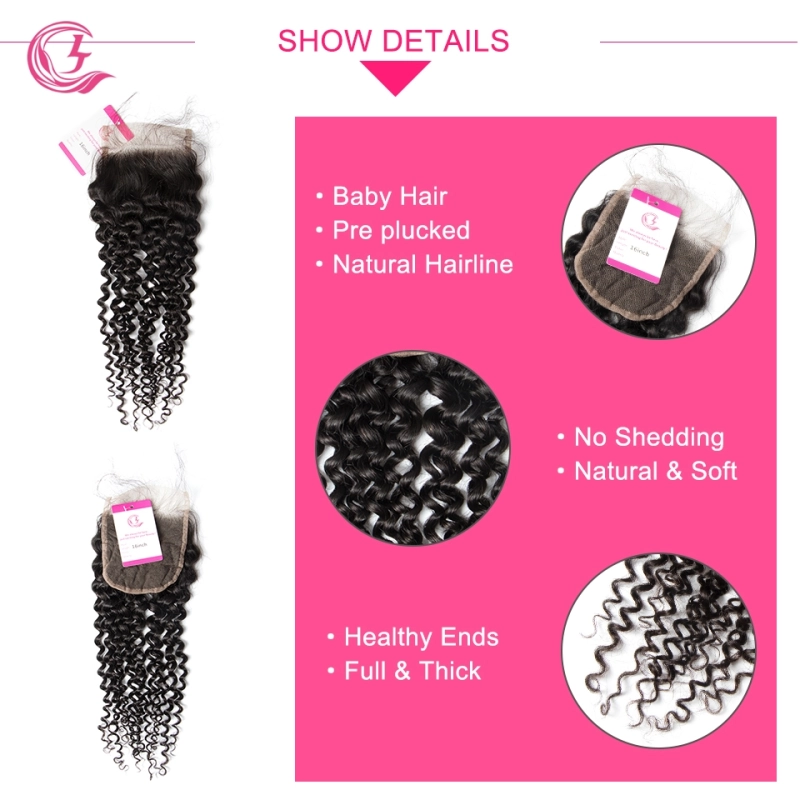 Virgin Hair of Jerry Curl  Natural Wave 4X4 closure Natural black color 130 density For Medium High Market