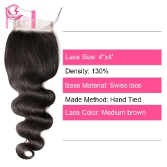 Virgin Hair of Natural Wave  4X4 closure Natural black color 130 density For Medium High Marke