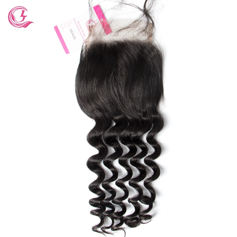 Virgin Hair of Loose Curl  4X4 closure Natural black color 130 density For Medium High Marke