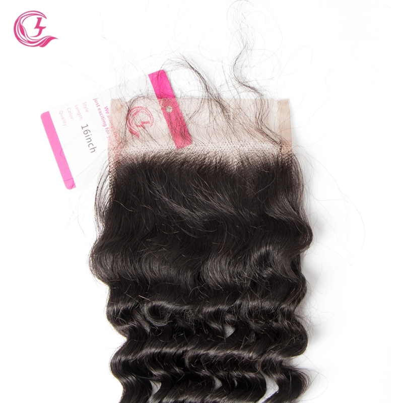 Virgin Hair of Deep Wave  Natural Wave 4X4 closure Natural black color 130 density For Medium High Market