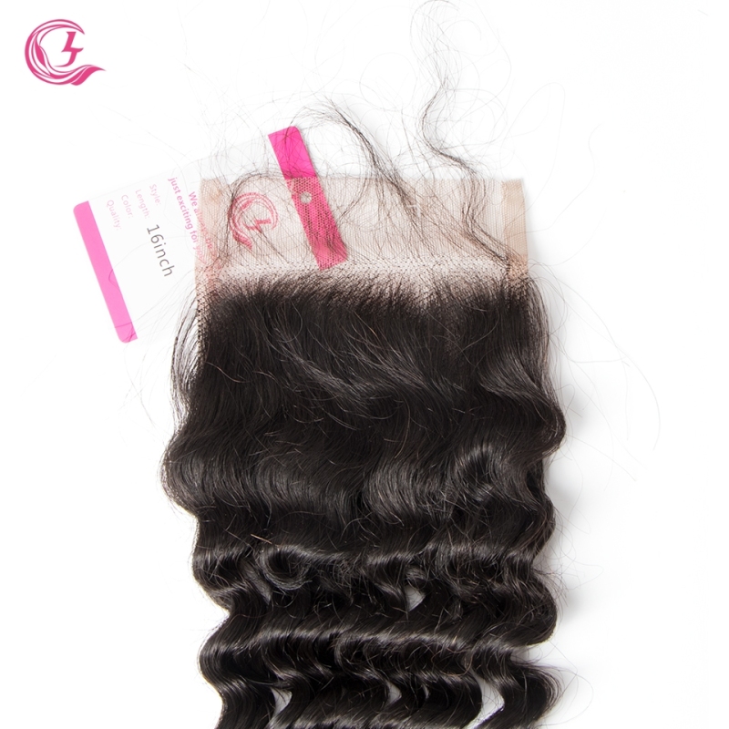 Virgin Hair of Deep Wave  Natural Wave 4X4 closure Natural black color 130 density For Medium High Market