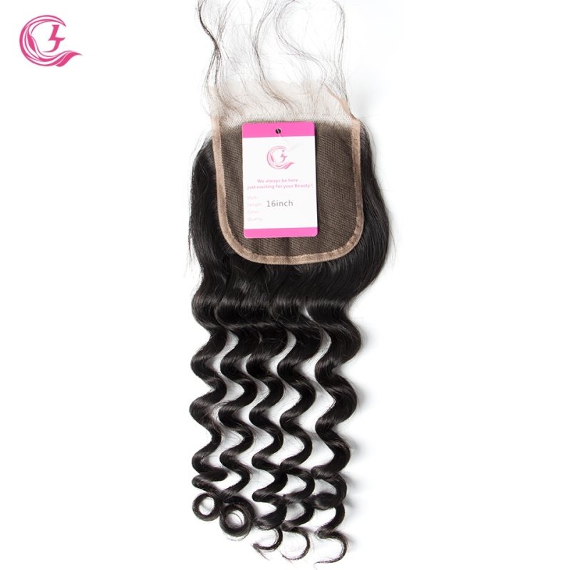 Virgin Hair of Loose Curl  4X4 closure Natural black color 130 density For Medium High Marke