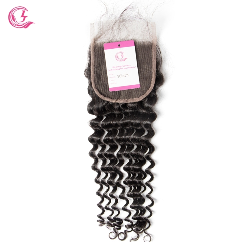 Virgin Hair of Deep Curl  4X4 closure Natural black color 130 density For Medium High Marke
