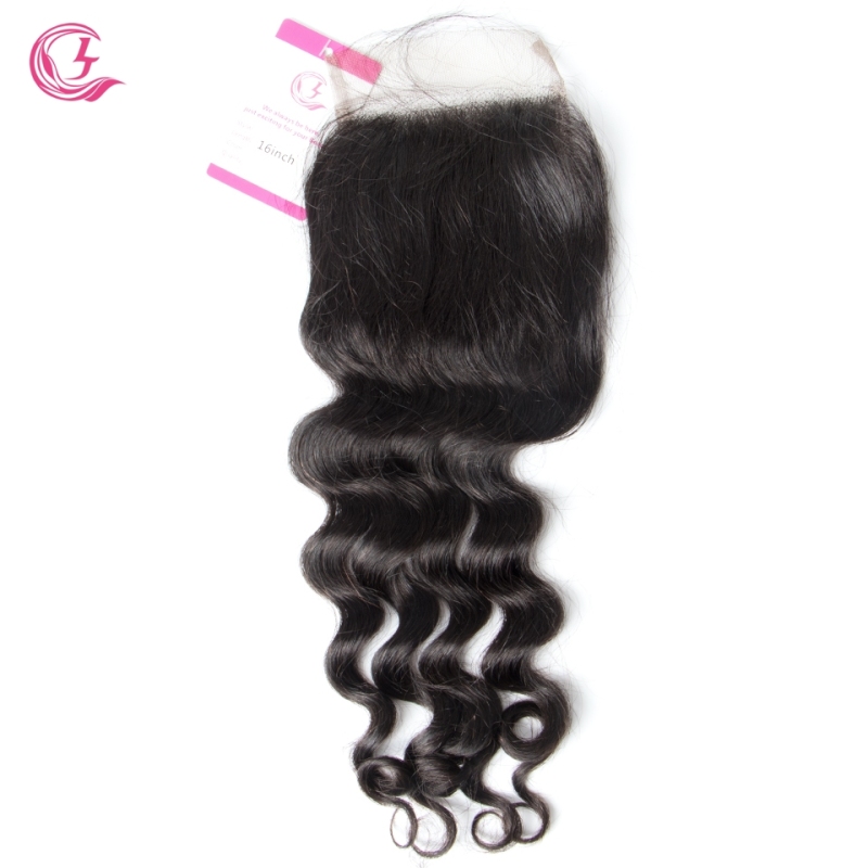 Virgin Hair of Ocean Curl  4X4 closure Natural black color 130 density For Medium High Marke