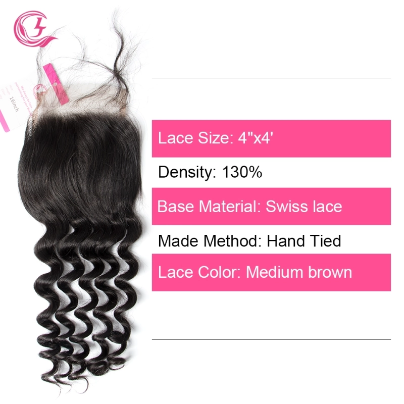 Virgin Hair of Loose Curl  4X4 closure Natural black color 130 density For Medium High Marke