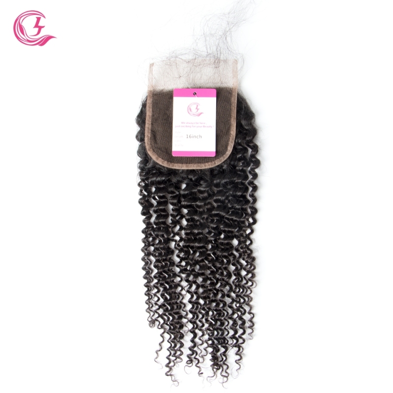Virgin Hair of Kinky Curl  4X4 closure Natural black color 130 density For Medium High Marke