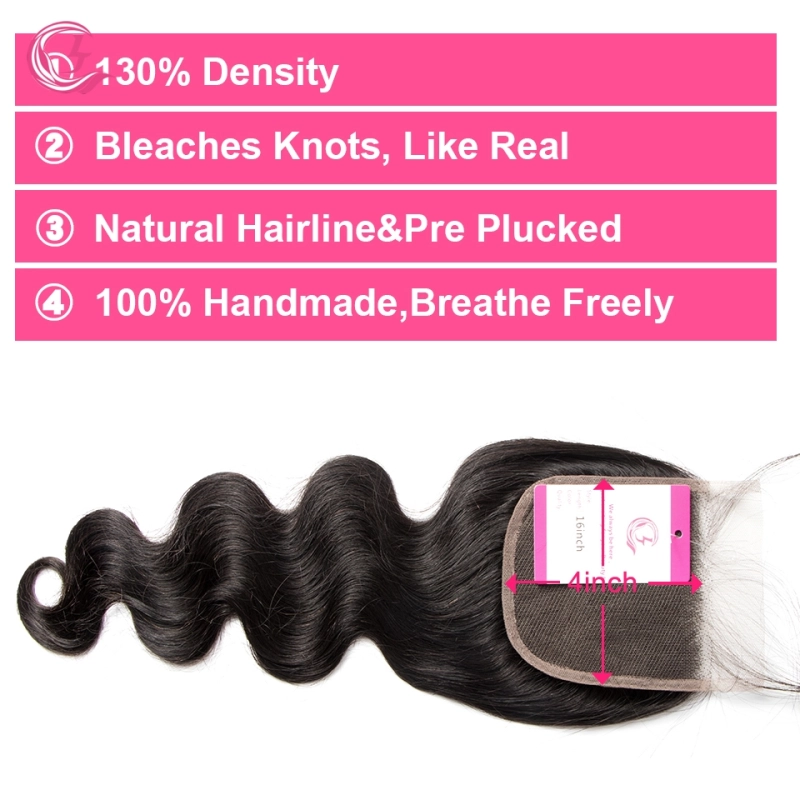 Virgin Hair of Natural Wave  4X4 closure Natural black color 130 density For Medium High Marke