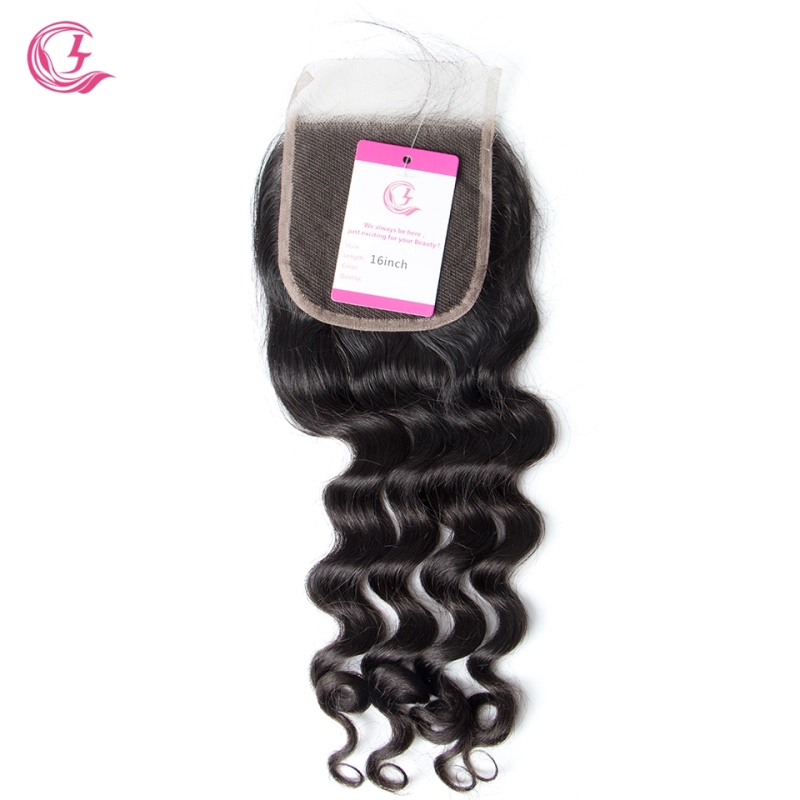 Virgin Hair of Ocean Curl  4X4 closure Natural black color 130 density For Medium High Marke