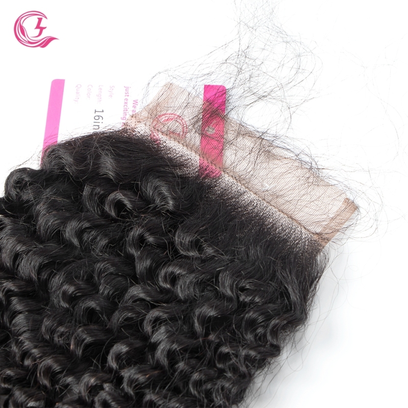 Virgin Hair of Kinky Curl  4X4 closure Natural black color 130 density For Medium High Marke