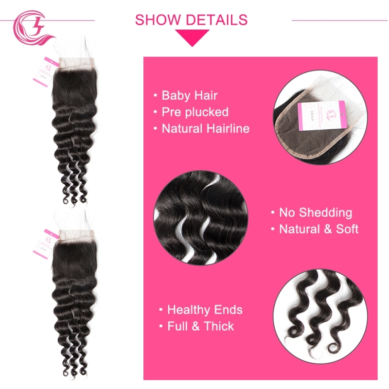 Virgin Hair of Ocean Wave  4X4 closure Natural black color 130 density For Medium High Marke